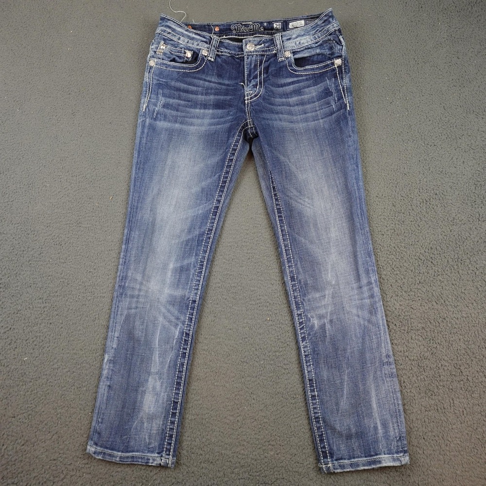 Miss Me Women's Boot Cut Jeans in Distressed Medium Blue Wash